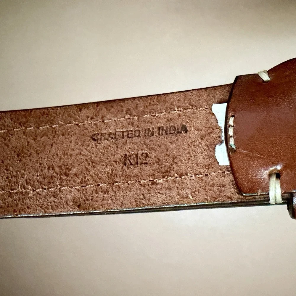 Cole Haan Belt Mens 40 Cognac Brown Leather Contrast Stitching Silver Buckle
